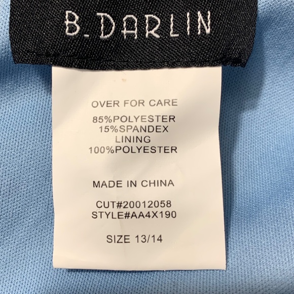 B Darlin Women’s Blue Satin Maxi Dress Size 13/14 Spaghetti Straps Open Back Sid - Picture 6 of 6